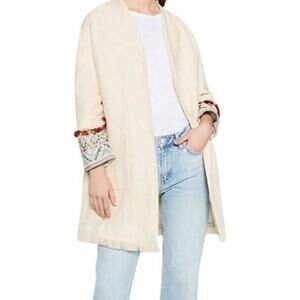 ZARA Women's Cream Linen Blend Fringe Southwestern Open Overcoat M kimono linen